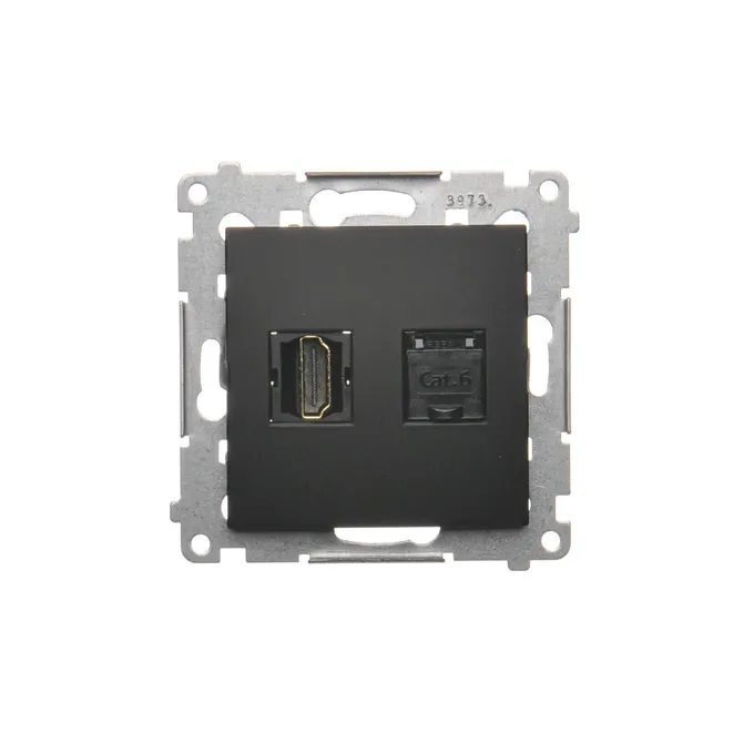 Gniazdo HDMI i RJ45 kategorii 6 w kolorze czarnym matowym z serii Simon 54.