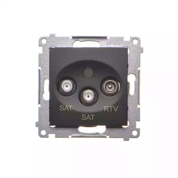 Gniazdo antenowe R-TV-SAT satelitarne podwójne SAT-SAT-RTV Czarny mat - DASK2.01/49 Simon 54