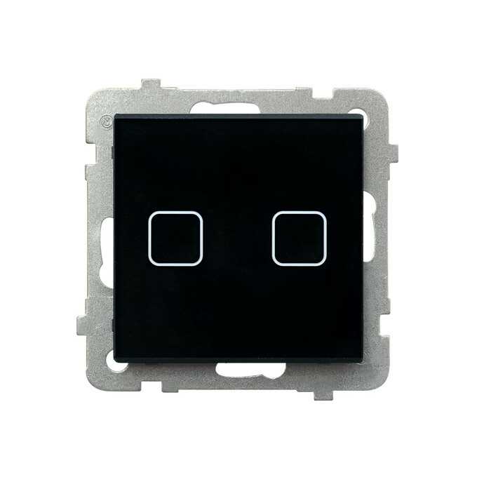 Łącznik dotykowy zwierny podwójny z podświetleniem Czarne Szkło Sonata Touch - ŁPD-18RS/m/32