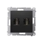 Podwójne gniazdo HDMI w kolorze czarny mat, seria Simon 54, idealne do nowoczesnych instalacji AV.