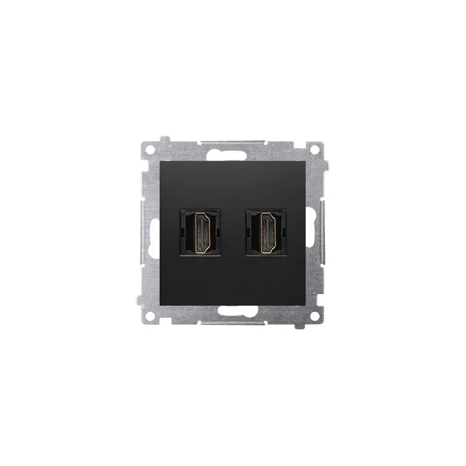 Podwójne gniazdo HDMI w kolorze czarny mat, seria Simon 54, idealne do nowoczesnych instalacji AV.
