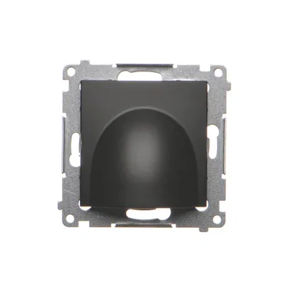 Przyłącze kabla Simon 54 w kolorze czarny mat, model DPK1.01/49, z metalową ramką montażową.