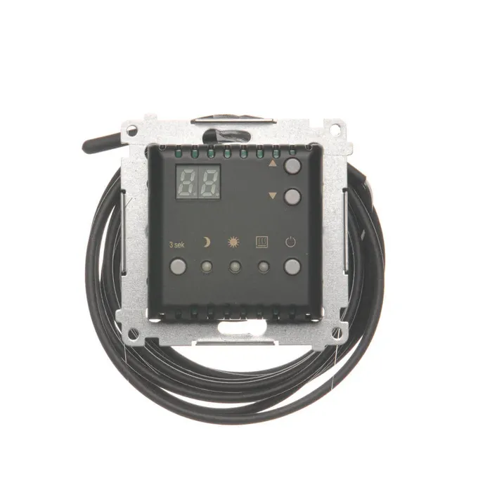Regulator temperatury z wyświetlaczem LED i czujnikiem zewnętrznym, czarny mat, Simon 54 - DTRNSZ.01/49