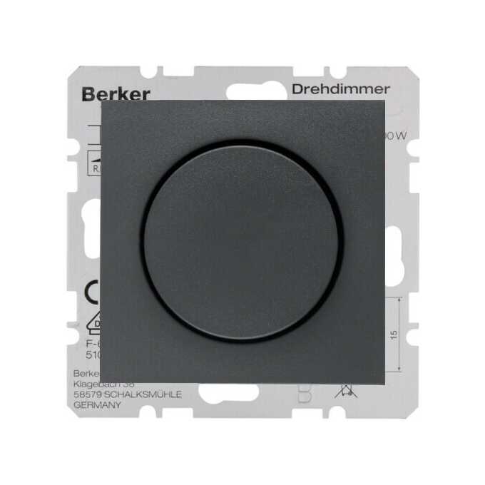 Ściemniacz LED przyciskowo-obrotowy komfort z możliwością rozszerzenia do układu schodowego Antracyt mat Berker B.3/B.7