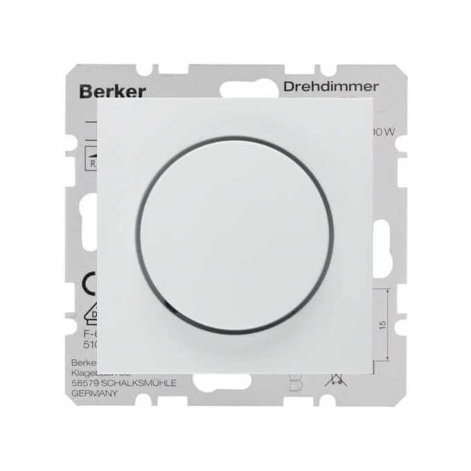 Ściemniacz LED przyciskowo-obrotowy komfort z możliwością rozszerzenia do układu schodowego Biały połysk Berker B.Kwadrat