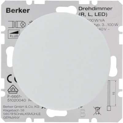 Ściemniacz LED przyciskowo-obrotowy komfort z możliwością rozszerzenia do układu schodowego Biały połysk Berker R.1/R.3/R.8
