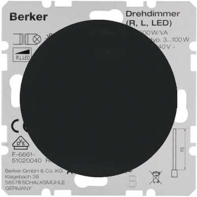 Ściemniacz LED przyciskowo-obrotowy komfort z możliwością rozszerzenia do układu schodowego Czarny połysk Berker R.1/R.3/R.8