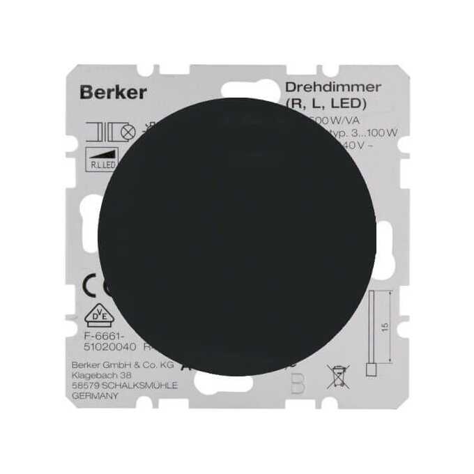 Ściemniacz LED przyciskowo-obrotowy komfort z możliwością rozszerzenia do układu schodowego Czarny połysk Berker R.1/R.3/R.8