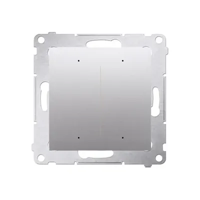 Srebrny matowy podwójny sterownik oświetleniowy Simon 54 GO z Wi-Fi, model DEW2W.01/43, na białym tle.