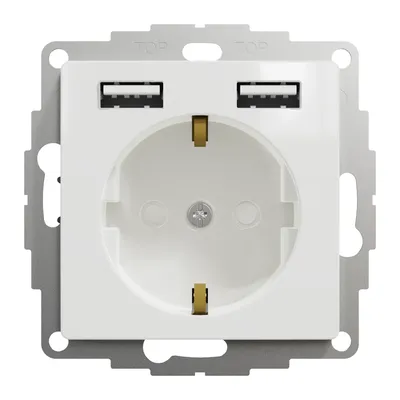 Białe gniazdo pojedyncze Schuko z uziemieniem i dwoma portami USB typu A+A, Schneider Sedna Design&amp;Elements.