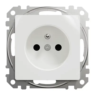 Białe pojedyncze gniazdo elektryczne Schneider Sedna Design&amp;Elements z uziemieniem i przesłonami, montaż podtynkowy, szybkozłącza.