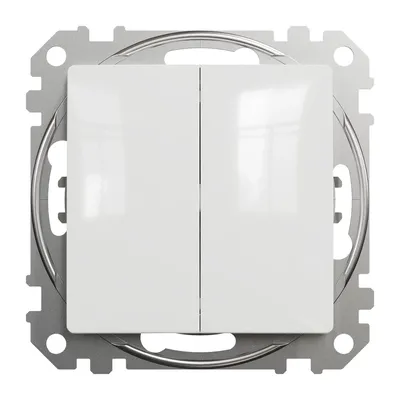 Biały podwójny przycisk zwierny Schneider Sedna Design&amp;Elements SDD111118 z metalowym mocowaniem.