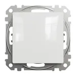 Biały przycisk zwierny Schneider Sedna Design&amp;Elements SDD111111 na metalowym stelażu, produkt z serii Schneider Electric.