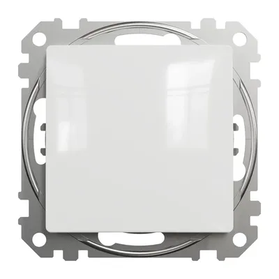 Biały przycisk zwierny Schneider Sedna Design&amp;Elements SDD111111 na metalowym stelażu, produkt z serii Schneider Electric.