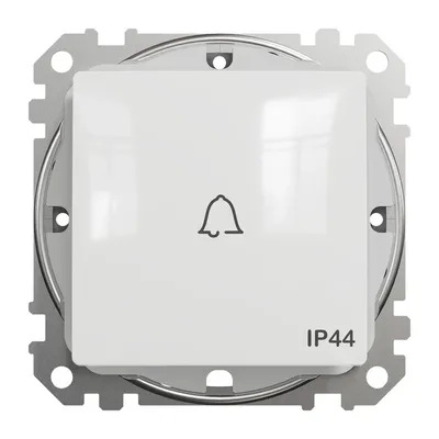 Biały przycisk zwierny "dzwonek" IP44 Schneider Sedna Design&amp;Elements SDD211131 z metalowym mocowaniem.