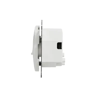 Biały regulator temperatury z wbudowanym czujnikiem, Schneider Electric Sedna Design&amp;Elements SDD111506, widok z boku.