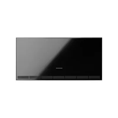 Klawisz ściemniacza Simon 100 w kolorze czarny połysk, z minimalistycznym designem i subtelnym wskaźnikiem LED.