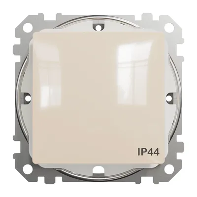 Łącznik jednobiegunowy IP44 beżowy Schneider Sedna Design&amp;Elements SDD212101 na białym tle.