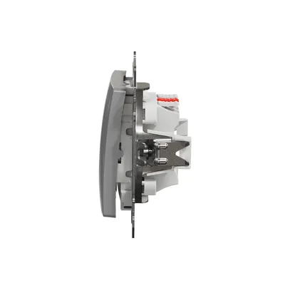 Łącznik krzyżowy Schneider Sedna Design&amp;Elements SDD113107 w kolorze srebrnego aluminium, widok z boku na mechanizm.