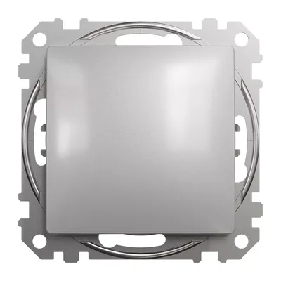 Łącznik krzyżowy Schneider Sedna Design&amp;Elements w kolorze srebrnego aluminium, model SDD113107, widok z przodu na jednolitym tle.
