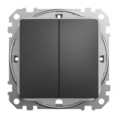Łącznik podwójny świecznikowy IP44 Czarny Antracyt Schneider Sedna Design&amp;Elements SDD214105 - widok z przodu na mechanizm i klawisze.