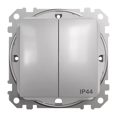 Łącznik podwójny świecznikowy Schneider Sedna Design&amp;Elements SDD213105, IP44, srebrne aluminium, widok z przodu.