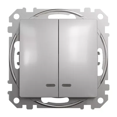 Łącznik podwójny świecznikowy z podświetleniem Schneider Sedna Design&amp;Elements w kolorze srebrnego aluminium.