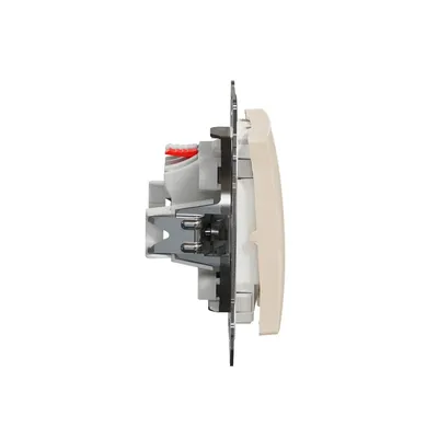 Łącznik schodowy IP44 Beżowy Schneider Sedna Design&amp;Elements SDD212106 - widok z boku na mechanizm i ramkę.