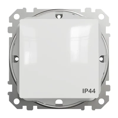 Łącznik schodowy IP44 Biały Schneider Sedna Design&amp;Elements SDD211106 - widok z przodu na mechanizm i biały panel.