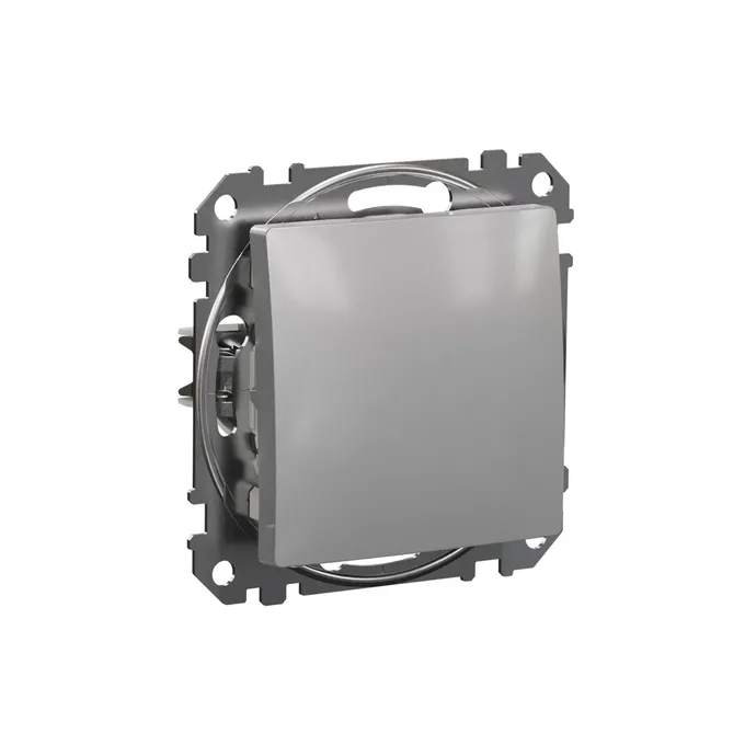 Łącznik schodowy Schneider Sedna Design&amp;Elements 10AX w kolorze srebrnego aluminium, model SDD113106, na białym tle.