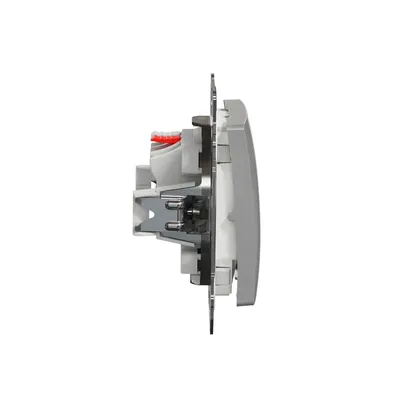Łącznik schodowy Schneider Sedna Design&amp;Elements SDD213106, srebrne aluminium, widok z boku na mechanizm i przewody.