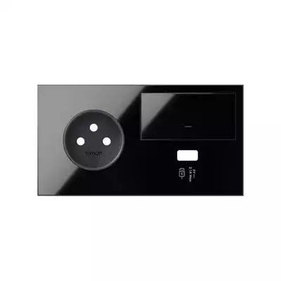 Panel podwójny gniazdo pojedyncze + 1 klawisz + ładowarka USB (lewa strona) Czarny połysk Simon 100 - 10020225-138