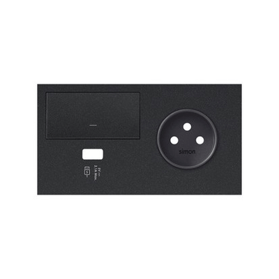 Panel podwójny gniazdo pojedyncze + 1 klawisz + ładowarka USB (prawa strona) Czarny mat Simon 100 - 10020224-238