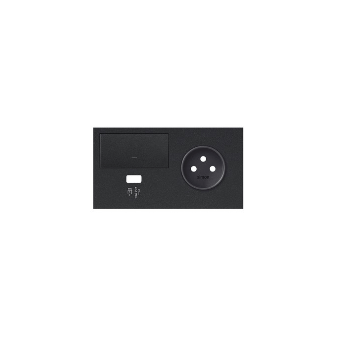 Panel podwójny gniazdo pojedyncze + 1 klawisz + ładowarka USB (prawa strona) Czarny mat Simon 100 - 10020224-238