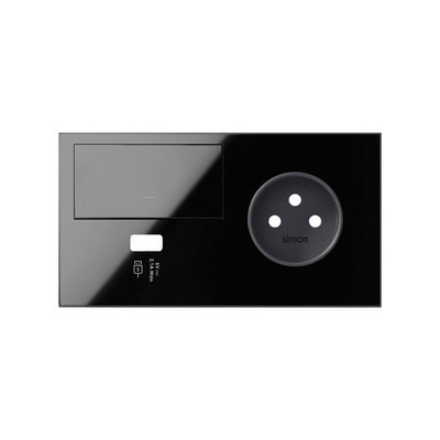 Panel podwójny gniazdo pojedyncze + 1 klawisz + ładowarka USB (prawa strona) Czarny połysk Simon 100 - 10020224-138