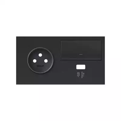 Panel podwójny gniazdo pojedyncze + ściemniacz + ładowarka USB (lewa strona) Czarny mat Simon 100 - 10020231-238