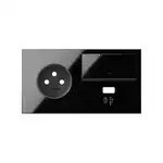 Panel podwójny gniazdo pojedyncze + ściemniacz + ładowarka USB (lewa strona) Czarny połysk Simon 100 - 10020231-138