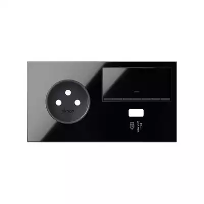 Panel podwójny gniazdo pojedyncze + ściemniacz + ładowarka USB (lewa strona) Czarny połysk Simon 100 - 10020231-138