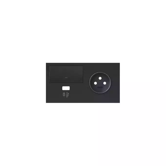Panel podwójny gniazdo pojedyncze + ściemniacz + ładowarka USB (prawa strona) Czarny mat Simon 100 - 10020227-238