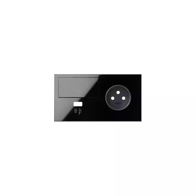 Panel podwójny gniazdo pojedyncze + ściemniacz + ładowarka USB (prawa strona) Czarny połysk Simon 100 - 10020227-138