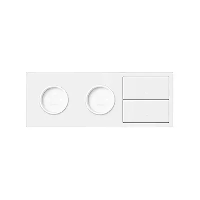 Panel potrójny Simon 100 w kolorze białym matowym, z dwoma gniazdami pojedynczymi i dwoma klawiszami.