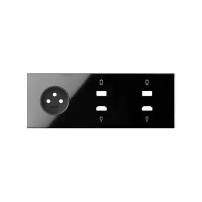 Panel potrójny gniazdo pojedyncze + 2xHDMI + 2xUSB Czarny połysk Simon 100 - 10020318-138
