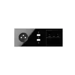 Panel potrójny gniazdo pojedyncze + ładowarka 2xUSB + przycisk żaluzjowy + 1 klawisz Czarny połysk Simon 100 - 10020319-138