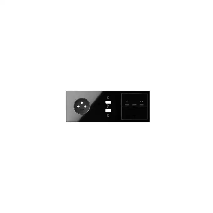 Panel potrójny gniazdo pojedyncze + ładowarka 2xUSB + przycisk żaluzjowy + 1 klawisz Czarny połysk Simon 100 - 10020319-138