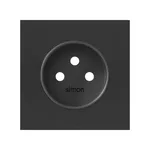 Pojedyncze gniazdo elektryczne Simon 100 w kolorze czarny mat, z logo Simon.