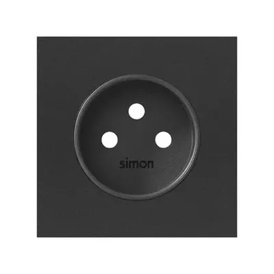 Pojedyncze gniazdo elektryczne Simon 100 w kolorze czarny mat, z logo Simon.