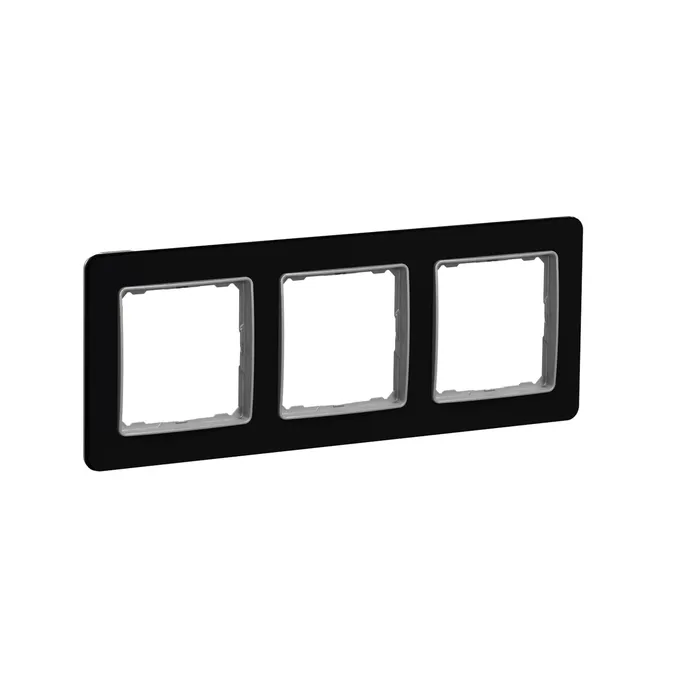 Potrójna ramka Schneider Sedna Elements SDD361803 w kolorze czarnym, wykonana ze szkła, z trzema otworami na mechanizmy.
