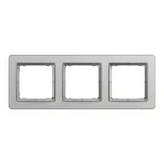 Ramka potrójna Schneider Sedna Elements SDD370803U ze szczotkowanego aluminium, na białe tło.