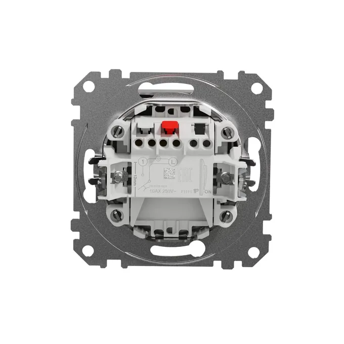 Tył przycisku zwiernego Schneider Electric Sedna Design&amp;Elements SDD113111 z widocznymi zaciskami i oznaczeniami technicznymi.
