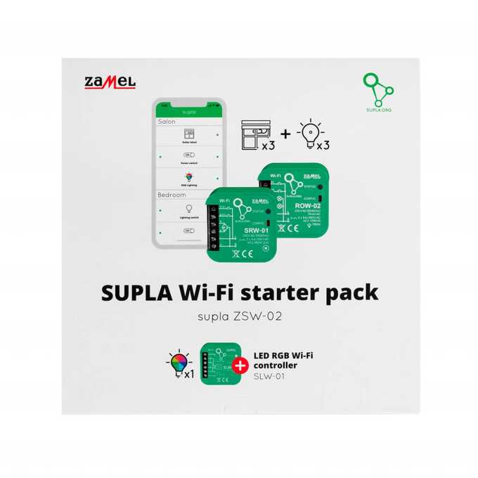 Zestaw startowy Supla Wi-Fi: SRW-01 + ROW-02 + SLW-01  Zamel Supla - ZSW-02